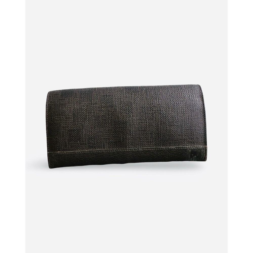 Dunhill London Men's Long Coat Wallet Brown Canvas Leather Check Pattern